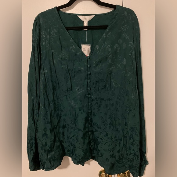 Addition Elle Green Balloon Sleeve Blouse - Picture 2 of 5